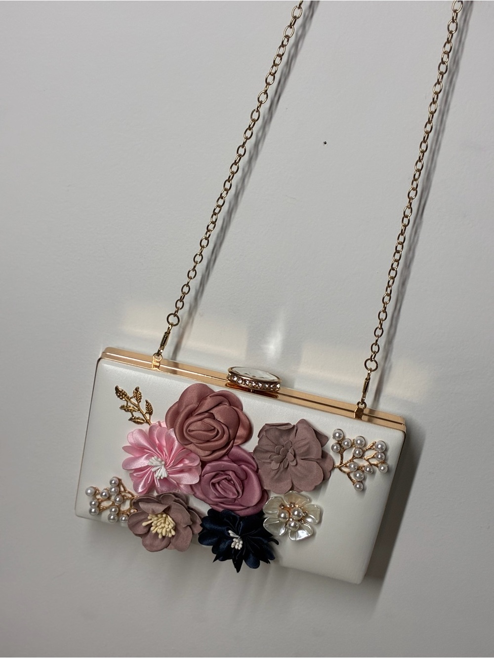 White Floral Applique Evening Clutch with Mixed Flower Accents - Picture 3 of 8